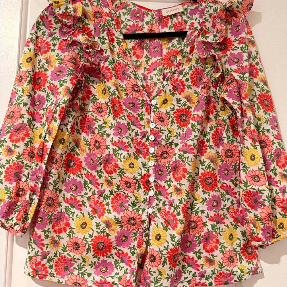 Banjanan Floral Ruffle Blouse - Pink, Red, Yellow
